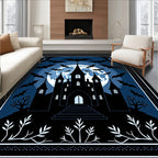 Midnight Haunted Castle Bat Moon Rug