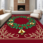 Festive Green Holly Berry Bell Wreath Rug