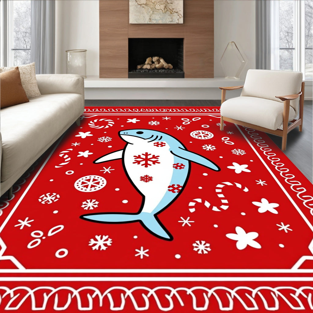 Holiday Blue Shark Festive Snowflakes Rug