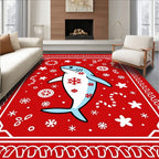 Holiday Blue Shark Festive Snowflakes Rug