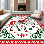 Festive White Horse Red Green Accents Rug