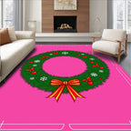 Festive Green Christmas Wreath Red Bow Rug