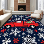 Red Truck Snowflakes Holiday Rug