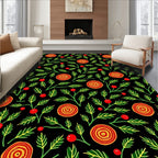 Folk Art Red Berry Green Leaf Rug