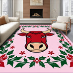 Bold Red Bull Christmas Holly Rug