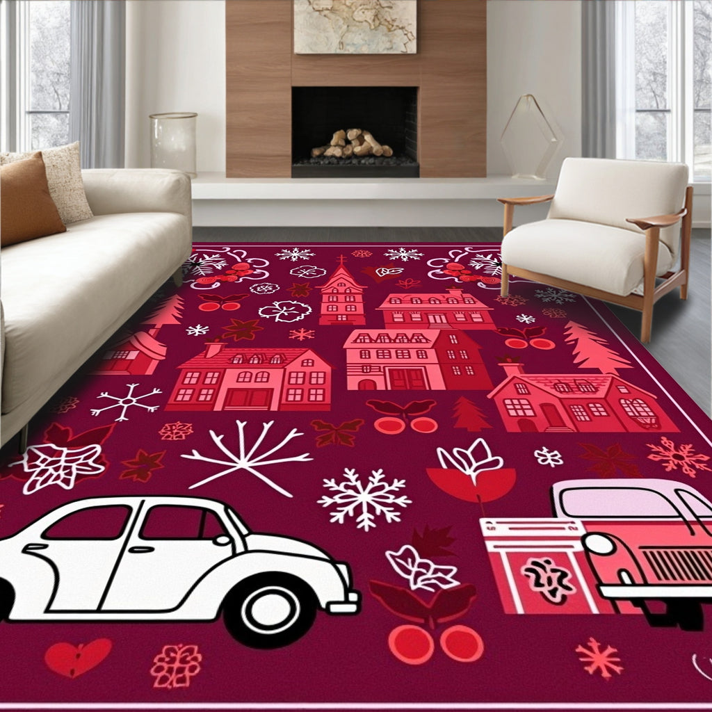 Crimson Village Snowflake Christmas Rug