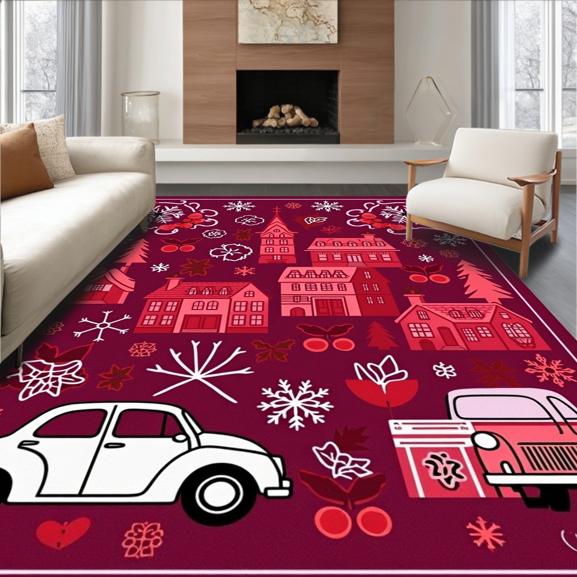 Crimson Village Snowflake Christmas Rug