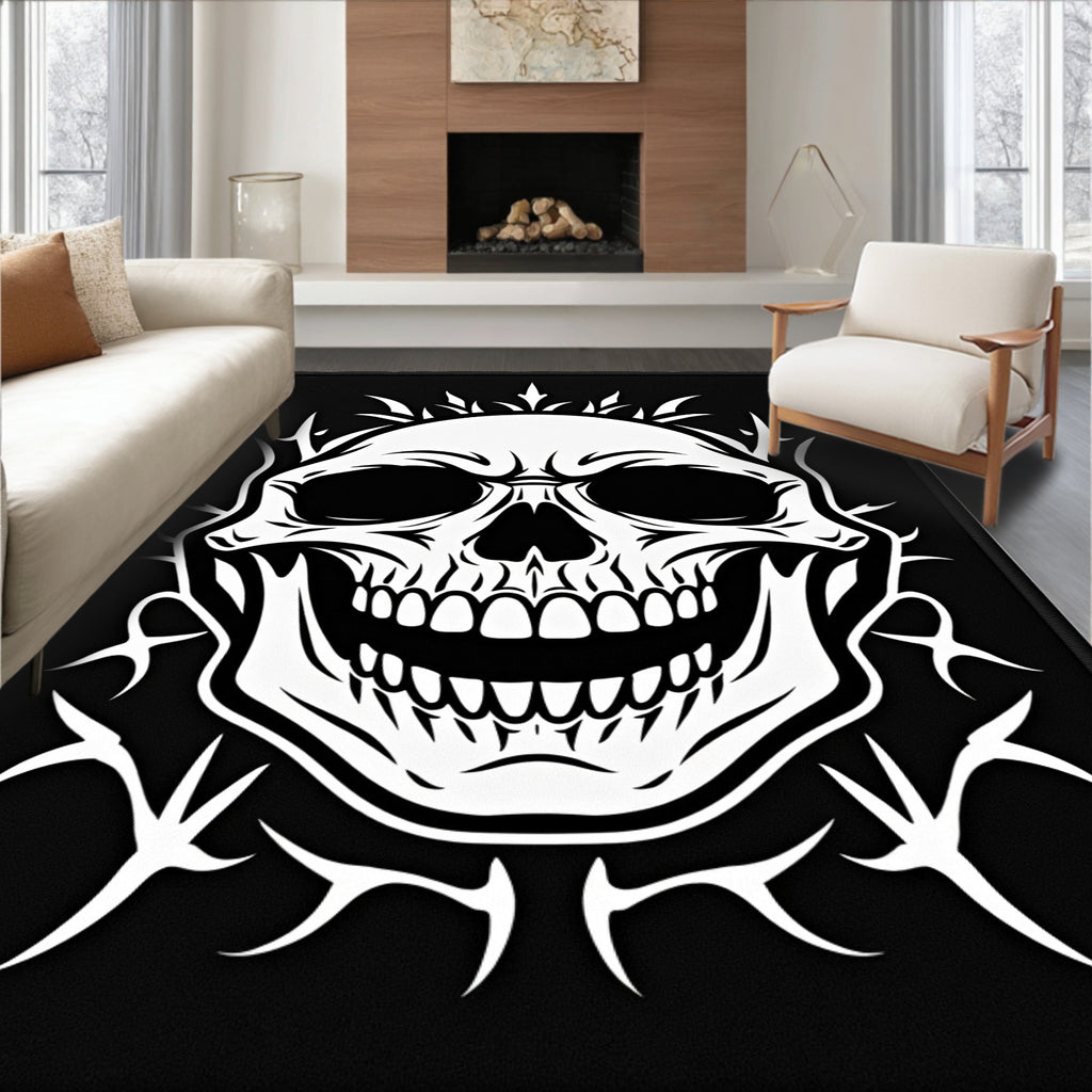 Dark White Skull With Crown Accents Rug