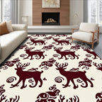 Deep Red Reindeer Folk Art Rug