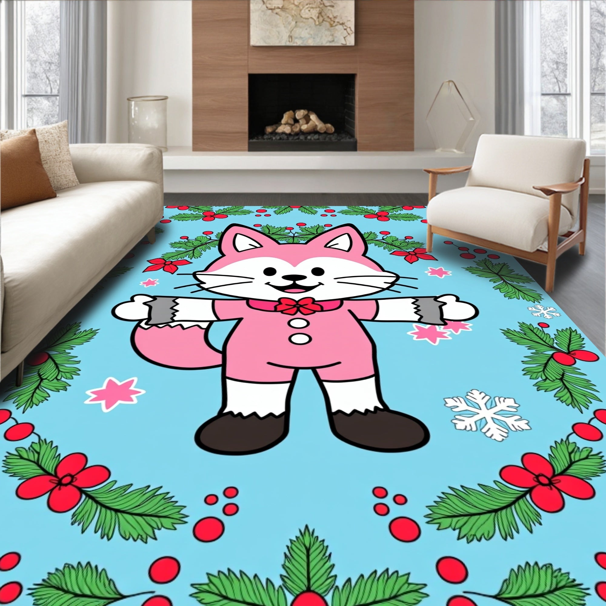 Pink Fox Festive Christmas Garland Rug