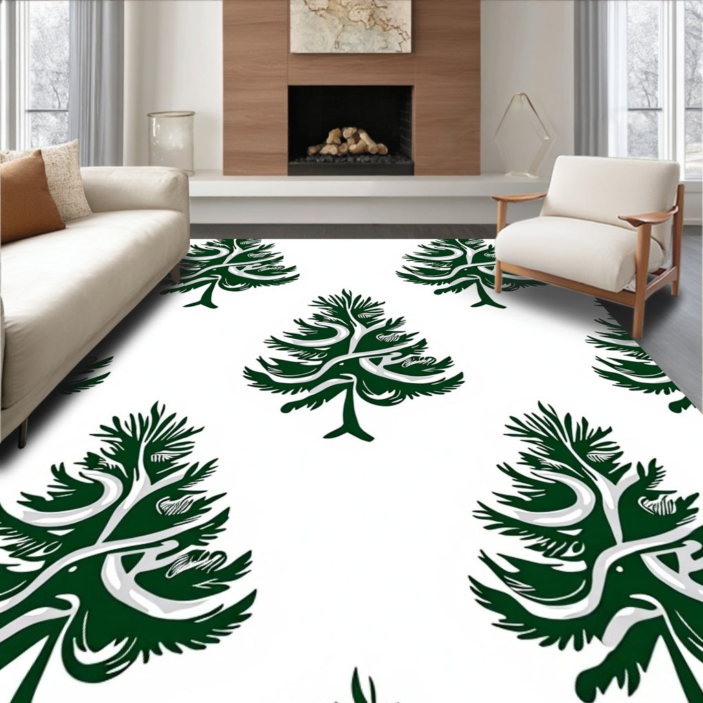 Dark Green Snowy Evergreen Tree Rug