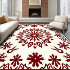 Deep Red Snowflake Medallion Frame Rug