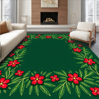 Vibrant Red Floral Vines Border Rug