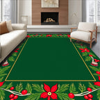 Festive Red Poinsettia Pine Border Rug