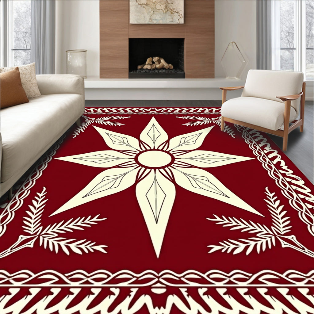 Crimson Cream Eight Petal Star Rug