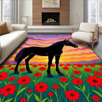 Vibrant Black Horse Poppy Field Sunset Rug