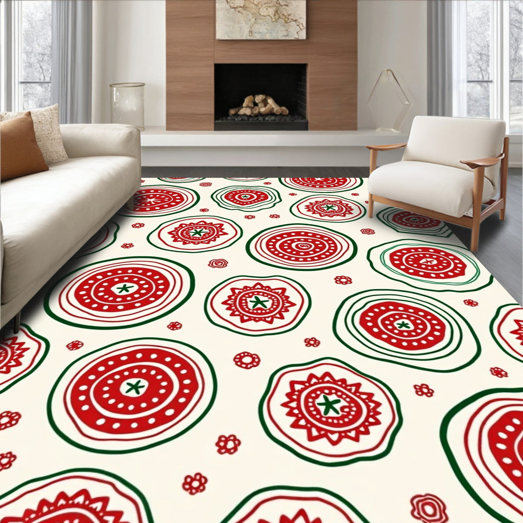 Crimson And Emerald Circles Whimsy Rug