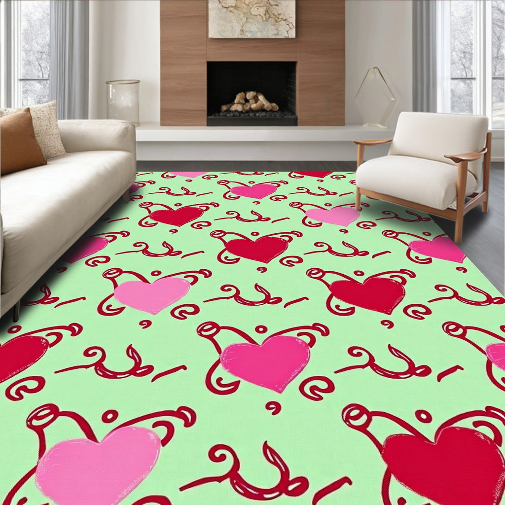 Pink Red Heart Swirls Mint Rug