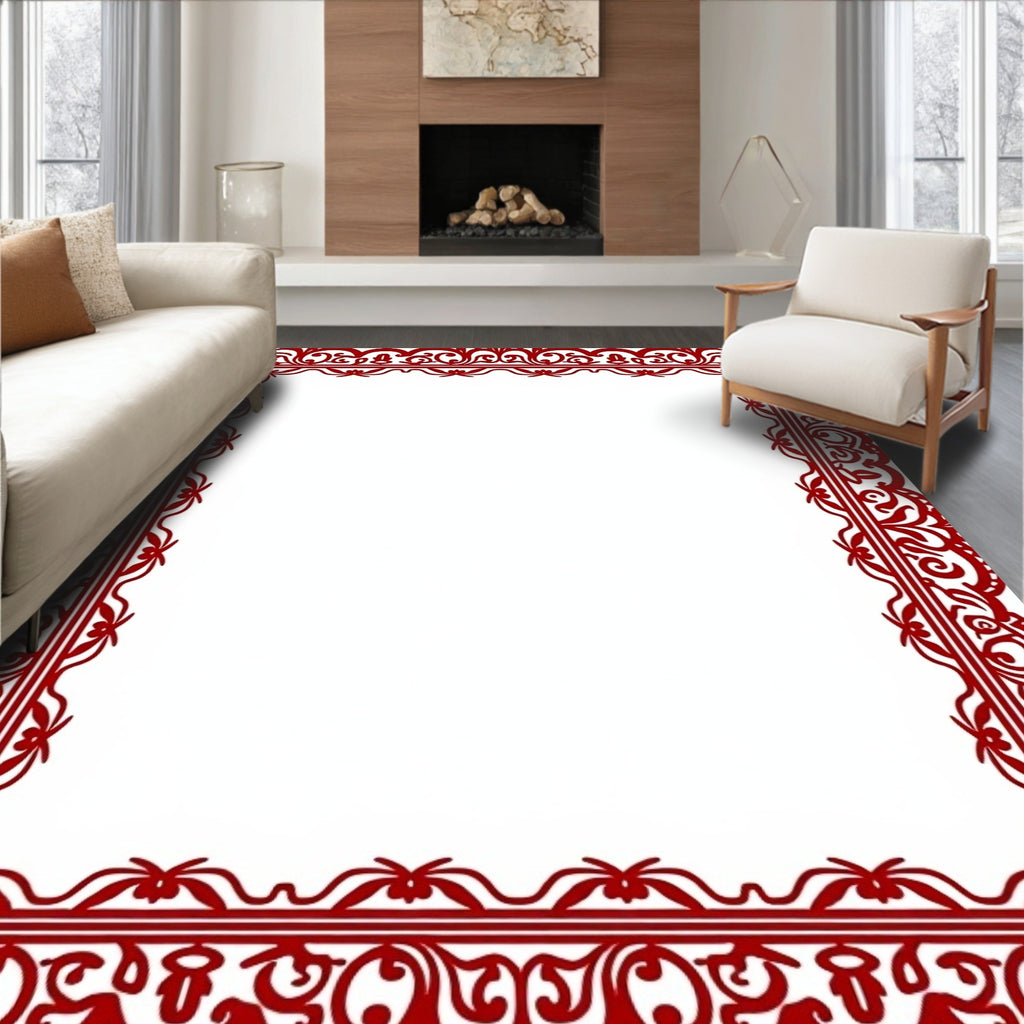 Ornate Red Border Floral Lace Rug