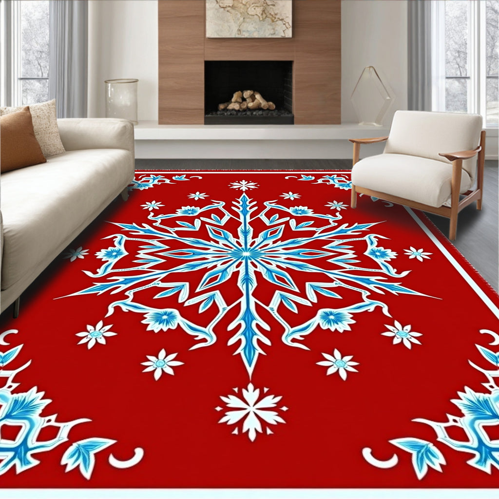 Crimson Snowflake Medallion Ice Blue Rug
