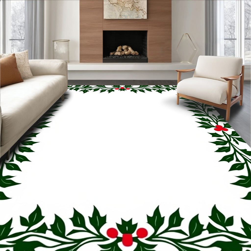 Vibrant Red Holly Christmas Border Rug