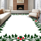 Vibrant Red Holly Christmas Border Rug