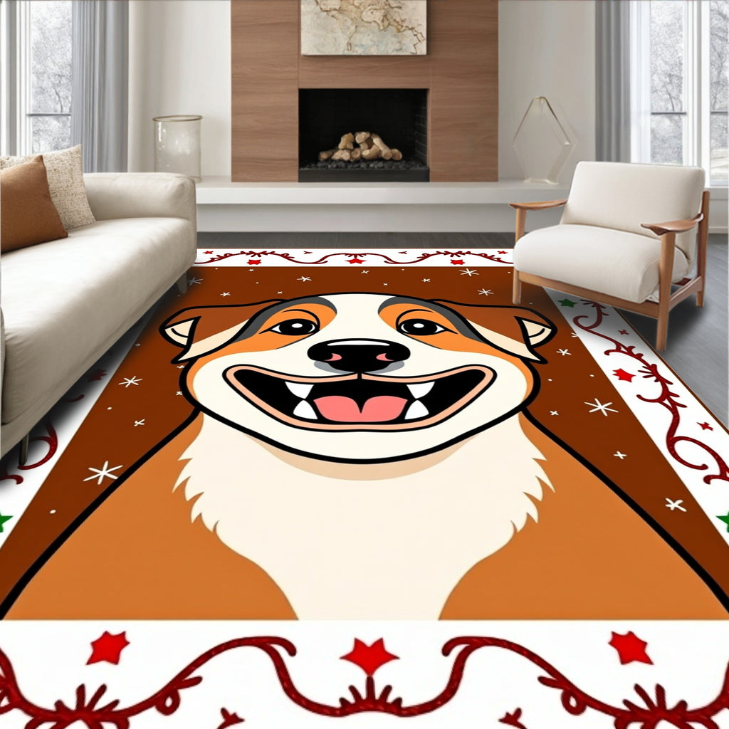 Festive Dog Christmas Holly Border Rug