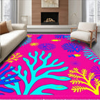 Vivid Pink Coral Fish Scene Rug