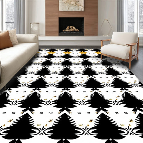 Black Pine Tree Golden Star Array Rug