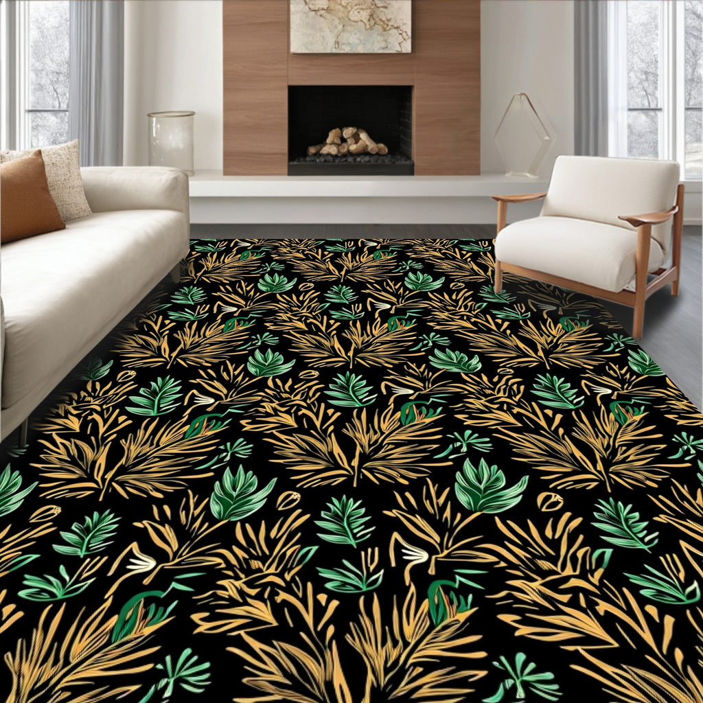 Golden Palm Fronds Green Foliage Rug