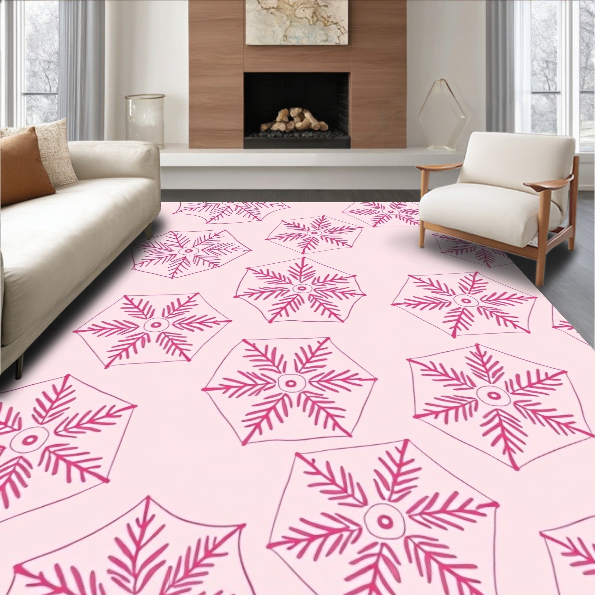 Pink Snowflake Medallion Scatter Rug