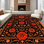 Orange Black Rose Skeleton Garden Rug