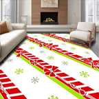 Red Green Striped Ribbon Bow Snowflakes Rug
