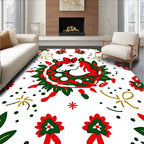 Festive Unicorn Wreath Red Green Gold Rug