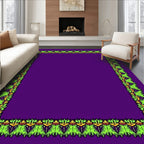 Electric Green Floral Scroll Border Rug