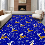 Brown Reindeer White Snowflakes Blue Field Rug