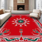 Red Snowflake Border With Green Accents Rug