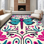 Vivid Teal Magenta Butterfly Garden Rug