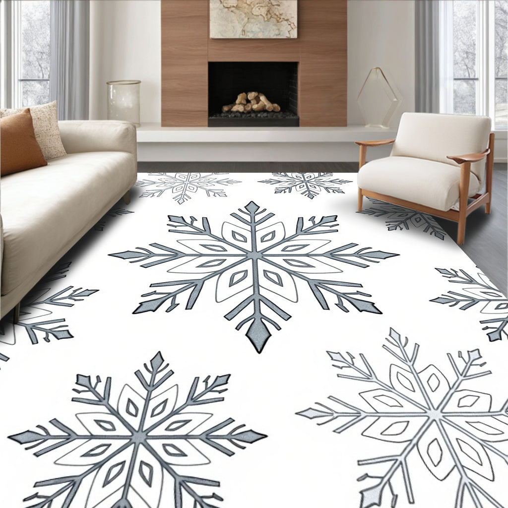 Winter Snowflake Medallion Silver Rug