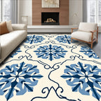 Indigo Blue Floral Medallion Cream Rug