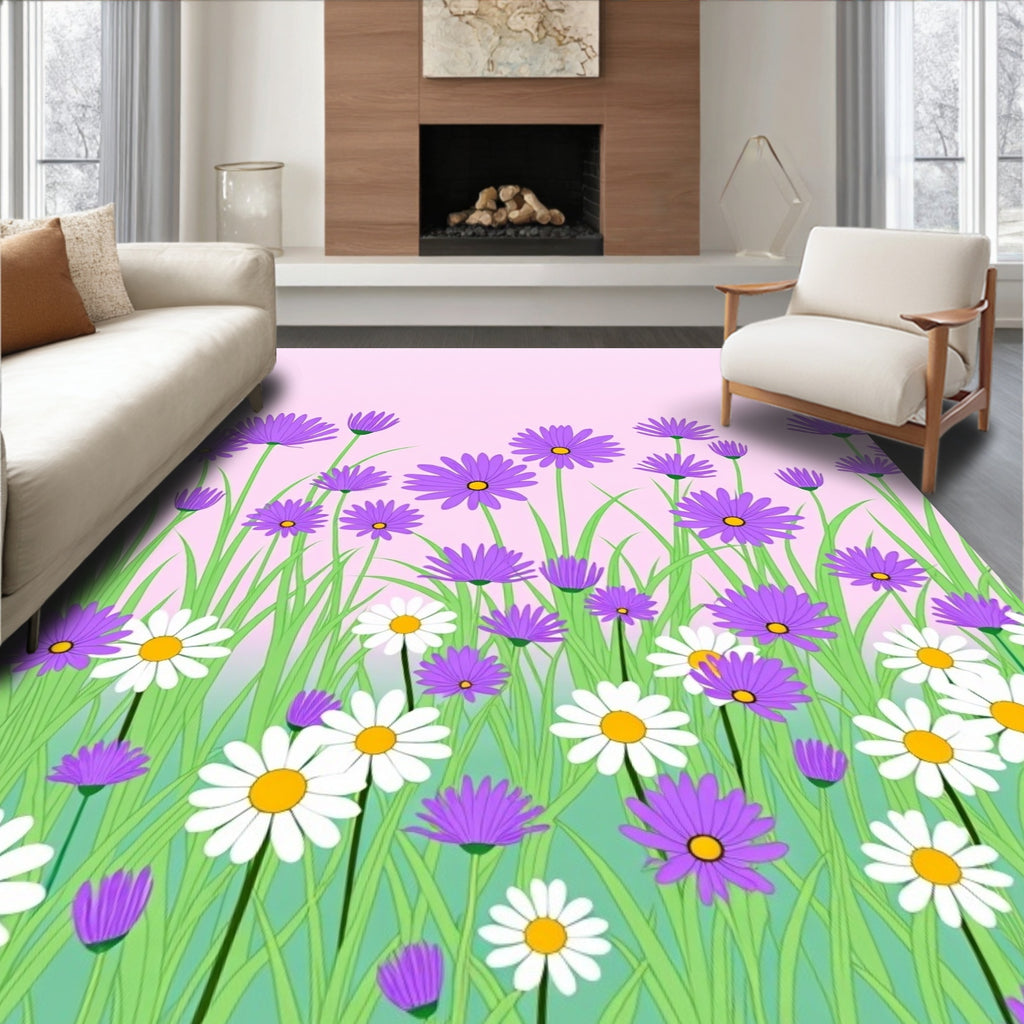Purple and White Daisy Meadow Rug