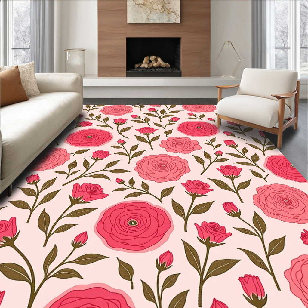 Pink Rose Blossom Garden Rug