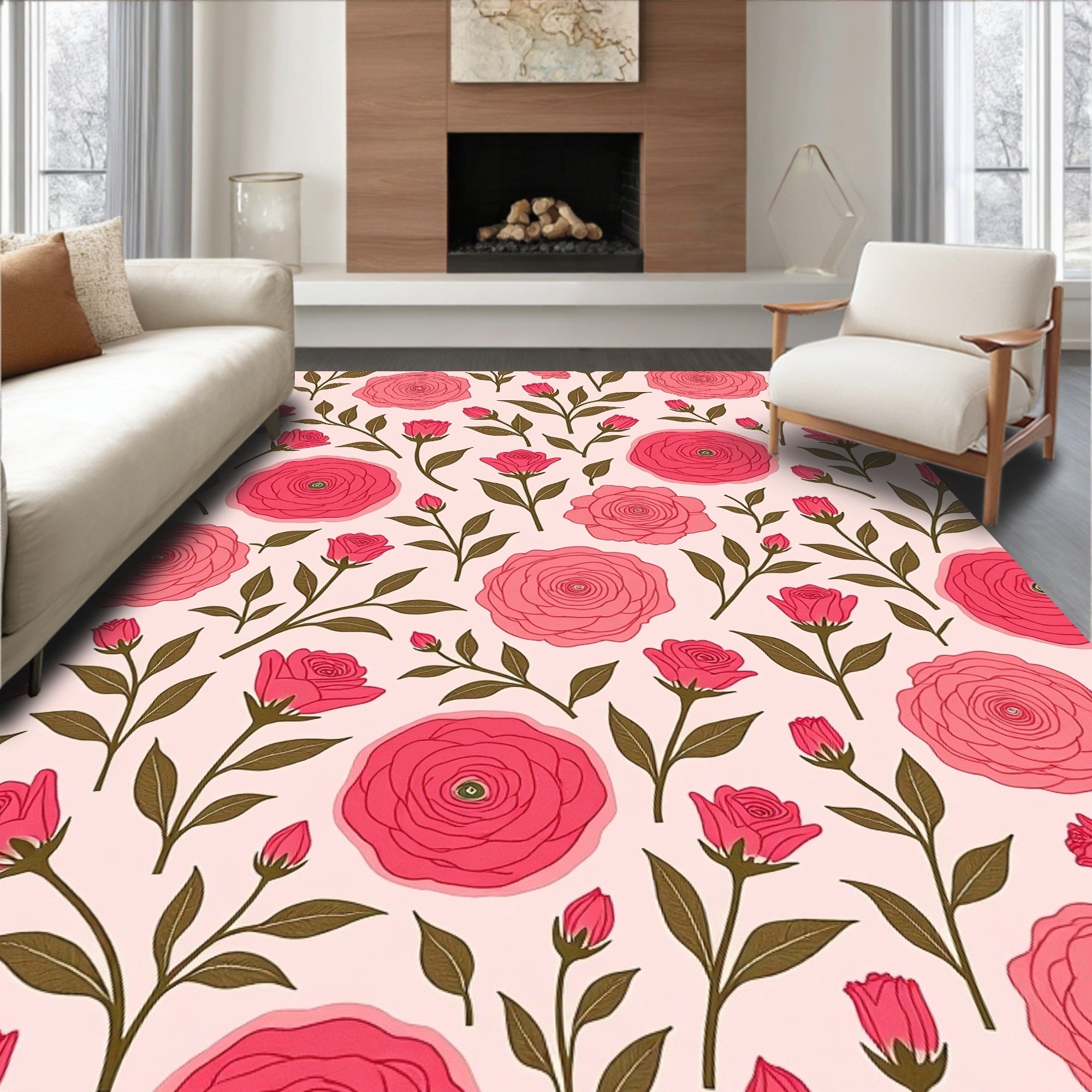 Pink Rose Blossom Garden Rug