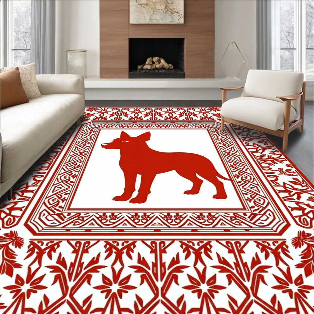Crimson Dog Geometric Floral Border Rug