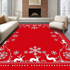 Red White Reindeer Snowflake Festive Accents Rug