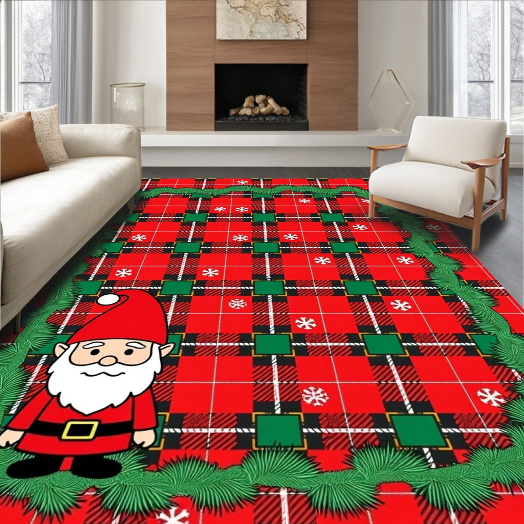 Festive red plaid gnome garland Rug