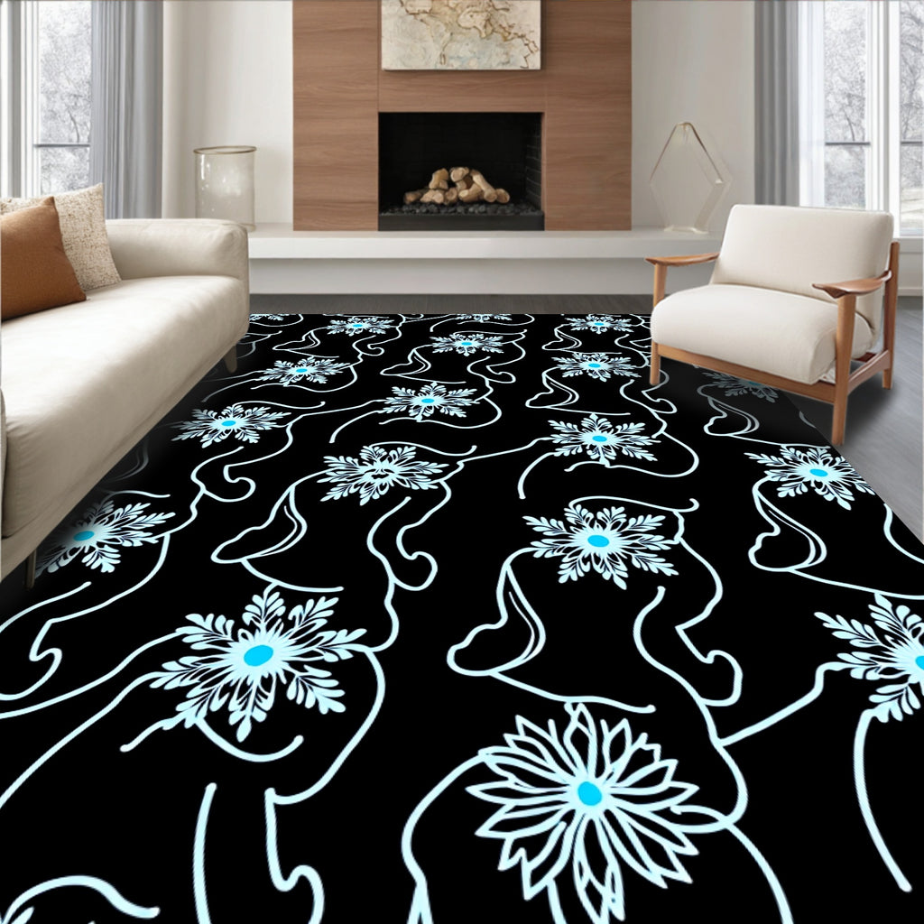 Light Blue Snowflake Outline Figures Rug