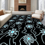 Light Blue Snowflake Outline Figures Rug