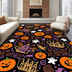 Spooky Orange Halloween Pumpkin Ghosts Rug