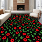 Red Berry Green Leaf Floral Rug